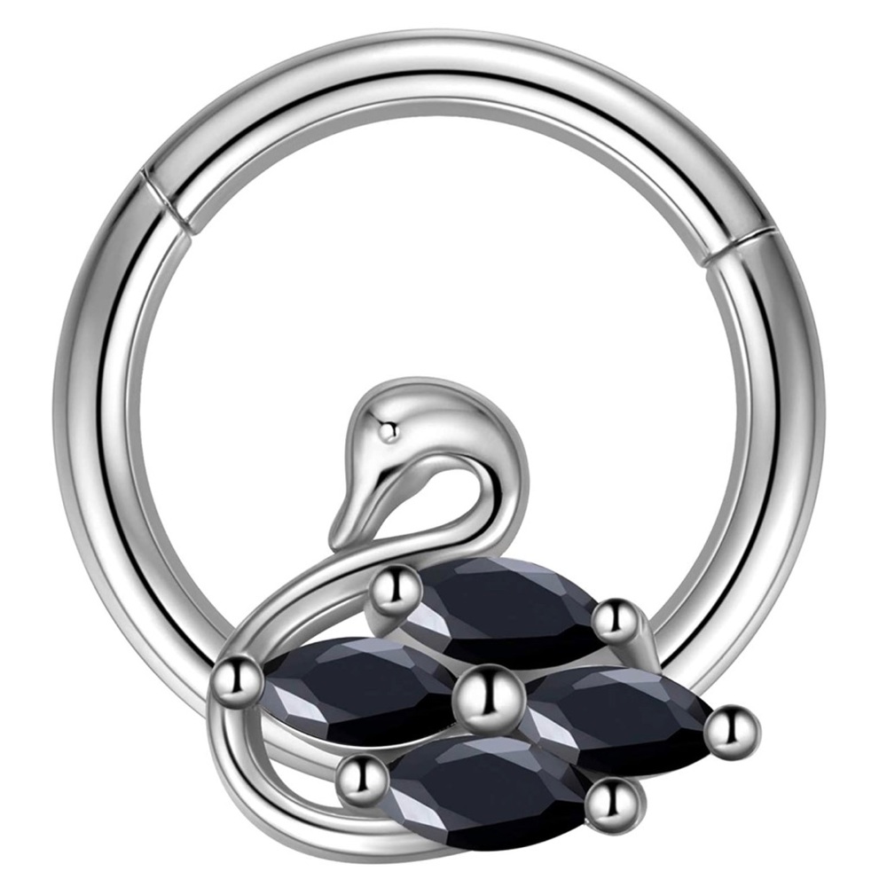 New - Swan Shaped Surgical Steel CZ Hoop Earring Daith, Septum, Tragus, Piercing